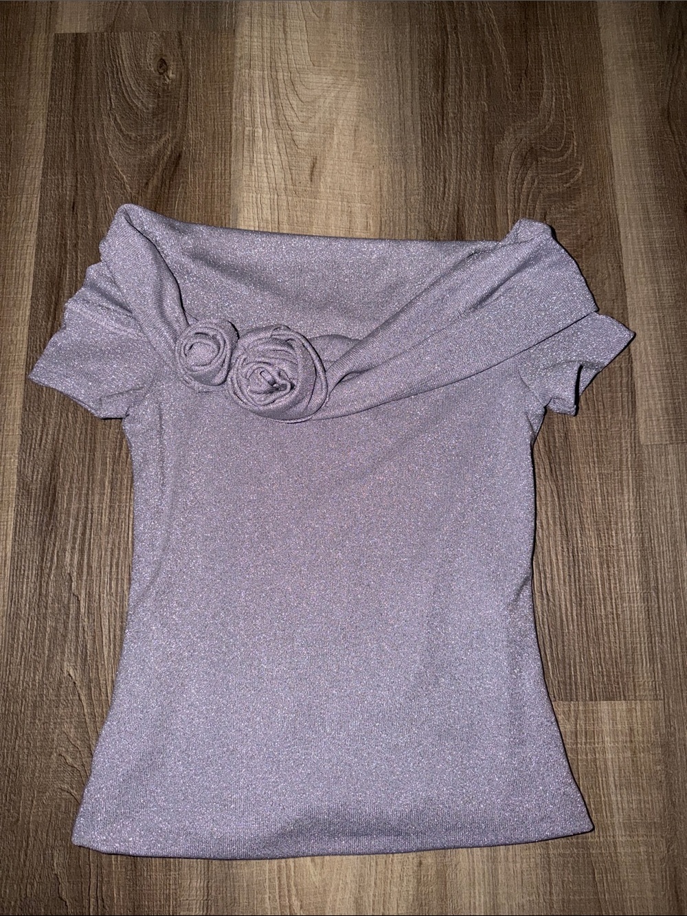 💜 NWT Zara Lilac Lavender Sparkle Off-Shoulder Top Rosette Medium 💜